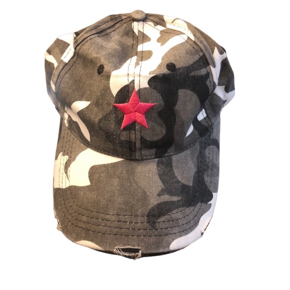Haute Shore Cotton Boardwalk Pink Star Distressed Camo Print Adjustable Hat